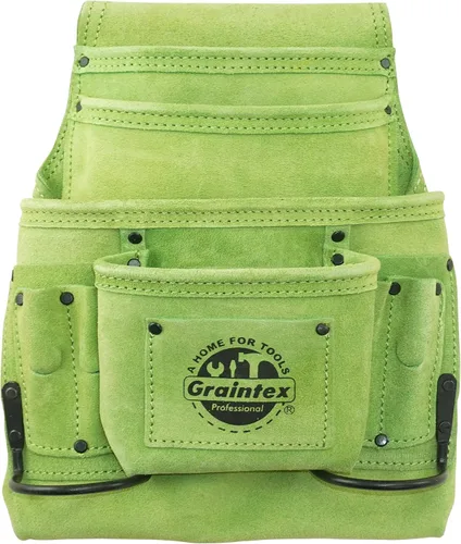 Vista 4 de Graintex - Bolsa de 10 bolsillos para uñas y herramientas, bolsa de cuero de ante color beige, cinturón de herramientas para constructores