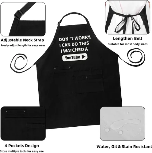 Vista 4 de Delantal de barbacoa para hombre con bolsillos, divertidos delantales de cocina para hombres, delantal de cocina impermeable para regalos de padre