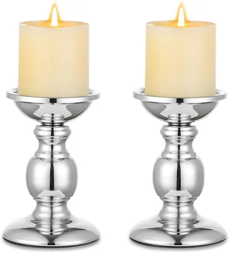 Vista 8 de NUPTIO Pillar Candle Holder Brass: Gold Tall Candles Stand for 3" Pillars Latón