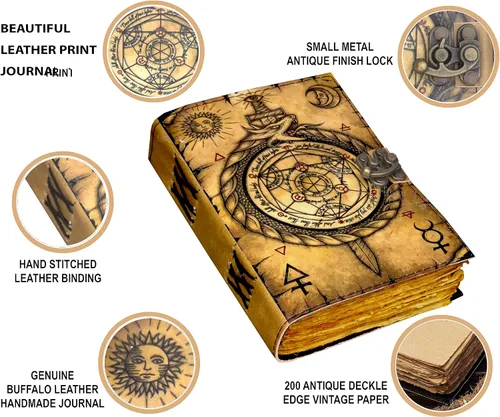 Vista 7 de Libro de hechizos en blanco de sombras, suministros de brujería, hechizo de bruja para hombres y mujeres, 200 páginas con cierre de cerradura, papel