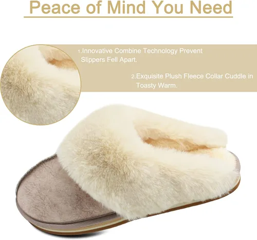 Vista 3 de KuaiLu Pantuflas mullidas de espuma viscoelástica doble para mujer, acogedoras con soporte de arco cálido, pantuflas de meter cómodas