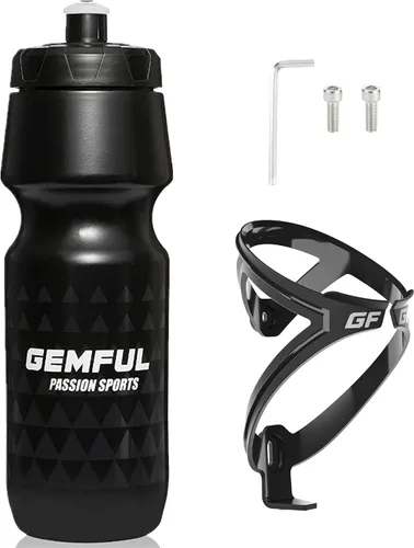 Vista 9 de GEMFUL Combo de soporte para botella de agua para bicicleta y botella de bicicleta, 24 onzas, 25.4 fl oz, libre de BPA, a prueba de fugas