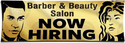 Vista 12 de Cartel de Barber & Beauty Salon Now Hiring (1 pie x 3 pies), cartel colorido de vinilo para pared, cartel de Anuncio Peluqueria Belleza