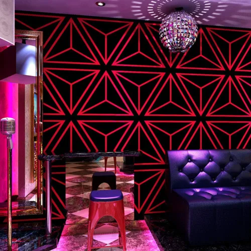 Vista 4 de DAWEI Patrón geométrico de moda 3D reflectante triángulo de PVC intermitente papel pintado barra de karaoke caja temática fondo pared 1.73 pies