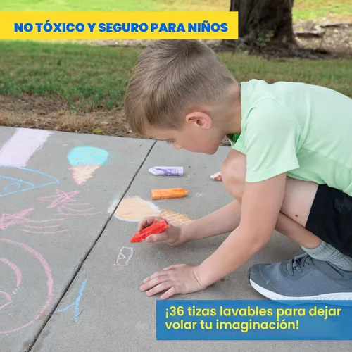 Vista 6 de JOYIN Juego de 36 tizas lavables para acera en 6 paquetes, 18 colores, incluyendo 12 teñido anudado, 12 purpurina y 12 tizas de color neón