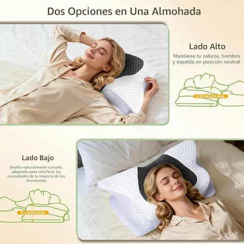 Vista 6 de Almohada cervical de espuma viscoelástica para aliviar el dolor de cuello, color gris