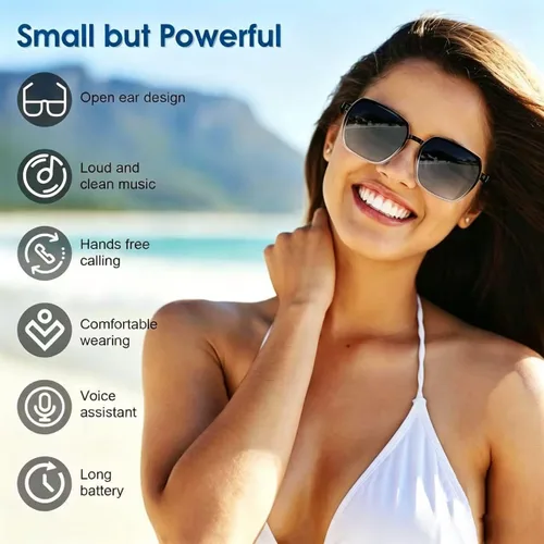 Vista 4 de Lentes de sol inteligentes con Bluetooth, lentes fotocromáticos anti luz azul, protección UV, audio de oído abierto, llamadas manos libres, control