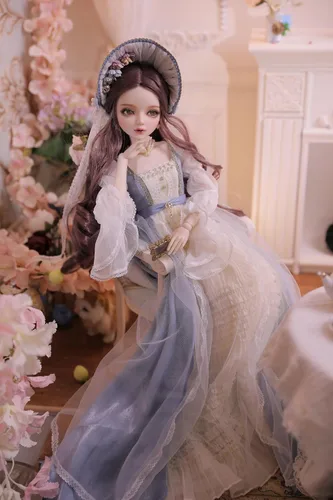 Vista 5 de Muñeca BJD pintada a mano de 1/3,22.8 pulgadas de alto, en estilo pastoral nórdico, muñeca de princesa, cuerpo de PVC con 31 articulaciones móviles