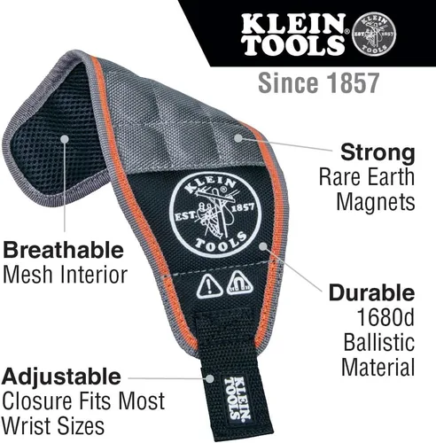 Vista 2 de Klein Tools 55895 - Pulsera magnética Tradesman Pro Tool para conectores de alambre, tornillos, clavos, brocas, con malla transpirable