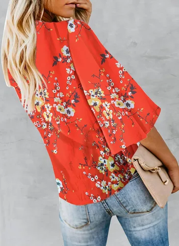 Vista 2 de Bluetime Womens Summer Tops Boho 34 Sleeve V Neck Tie Front Shirts Casual Floral Blouses