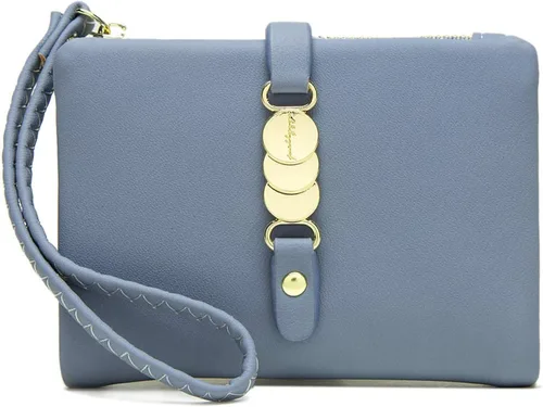 Vista 4 de AOXONEL Carteras pequeñas para mujer monedero plegable RFID para mujer monederos para tarjetas monedero de cambio con correa de muñeca Clásico