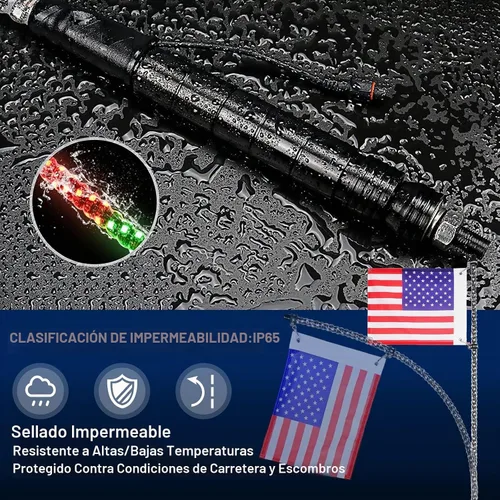 Vista 2 de Luces LED de Látigo de 4 Pies para UTV RGB Luz de Persecución/Baile Control Remoto Compatible con APP, Más de 600 Combinaciones de Modos