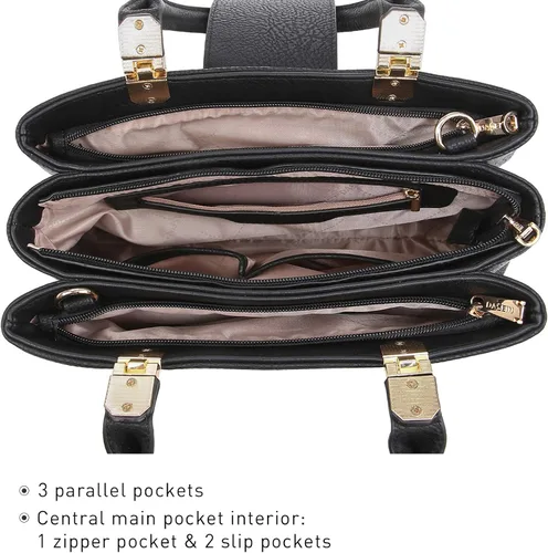 Vista 5 de Dasein Bolso de mano con asa superior para mujer, bolso mediano de cuero vegano
