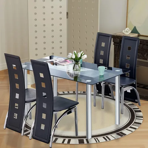 Vista 4 de HomVent Juego de mesa de comedor para 4, pequeño comedor de vidrio templado, mesa de cocina y sillas para espacios pequeños, transparente, blanco