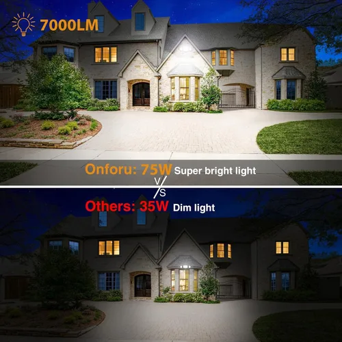 Vista 4 de Onforu Luces de inundación de 75 W para exteriores, luces de seguridad de 7000 lm de brillo, controladas por interruptor, con 3 cabezales