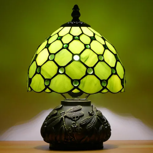 Vista 9 de Pequeña Lámpara Tiffany Mini Lámpara de Mesa de Vidrio Manchado Estilo Perla Púrpura Seta Lámpara de Acento 8X11 Pulgadas