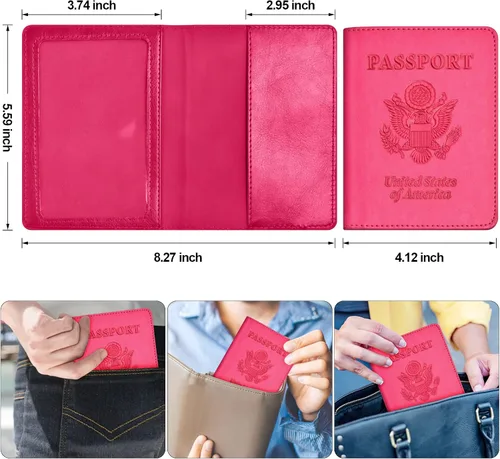 Vista 3 de Combo de tarjetero para pasaporte y vacuna, soporte para pasaporte con ranura para tarjeta de vacuna, cartera para pasaporte, funda para pasaporte