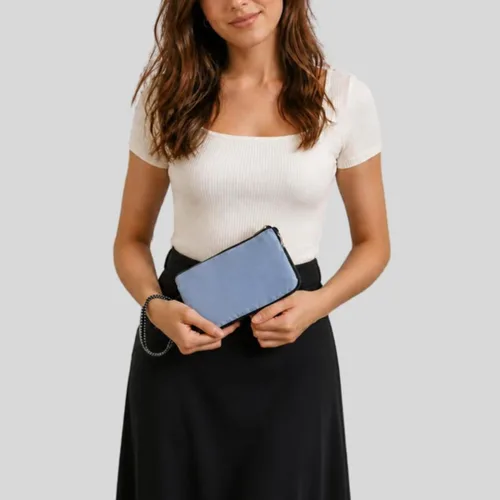 Vista 4 de Tainada Bolso de mano para teléfono para mujer, con doble cremallera, cartera para iPhone 15 Pro Max, 15 Plus, Samsung S23+ Azure Blue