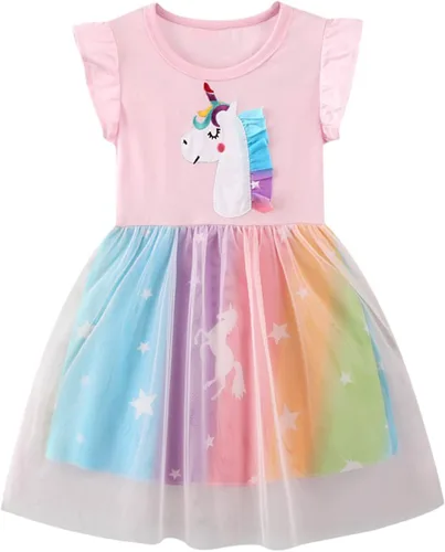 Vista 7 de Vestido casual de algodón de manga corta para niñas pequeñas, vestidos básicos para leggings Animales (Animals)