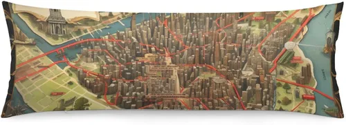 Vista 12 de Funda de almohada de cuerpo con mapa personalizado de la ciudad de Nueva York, 20 x 54 pulgadas, funda protectora de almohada larga con cremallera