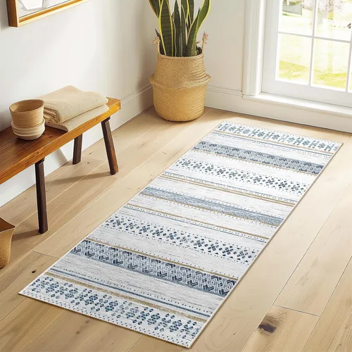 Vista 50 de BESTSWEETIE Alfombras de área de 2 x 3 pies para sala de estar, lavables, marroquíes, rústicas, geométricas neutrales, de pelo bajo