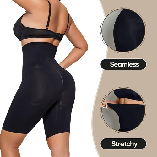 Vista 3 de Pantalones cortos con control de abdomen para mujer, cintura alta, moldeador de cuerpo, levantador de glúteos, muslos más delgados