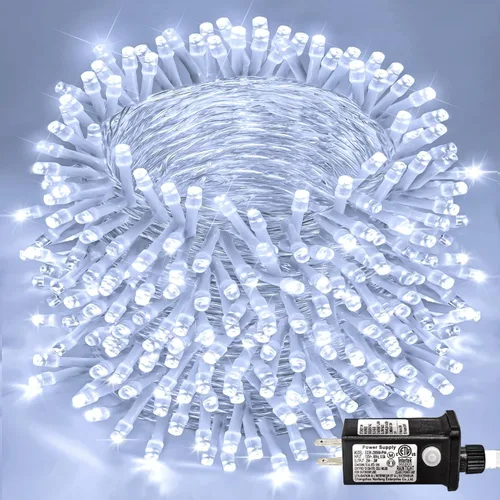 Vista 26 de Guirnalda de 120 luces LED rojas impermeables para exteriores, luces de Navidad rojas de 40 pies, 8 modos, cable transparente, guirnalda de luces
