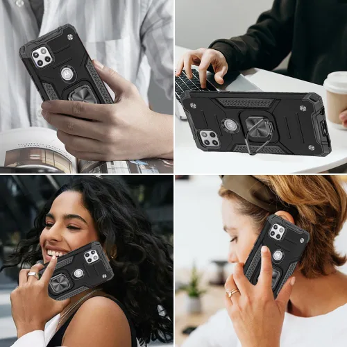 Vista 6 de Funda para Motorola One 5G ACE con protector de pantalla: grado militar giratorio de 360° con función atril a prueba de golpes para Motorola One 5G