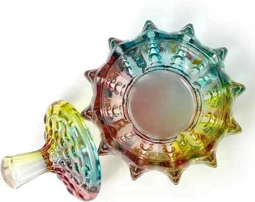 Vista 3 de Tarro de almacenamiento de caramelos de vidrio de cristal colorido con relieve, lujoso recipiente para buffet de galletas con tapas, caja