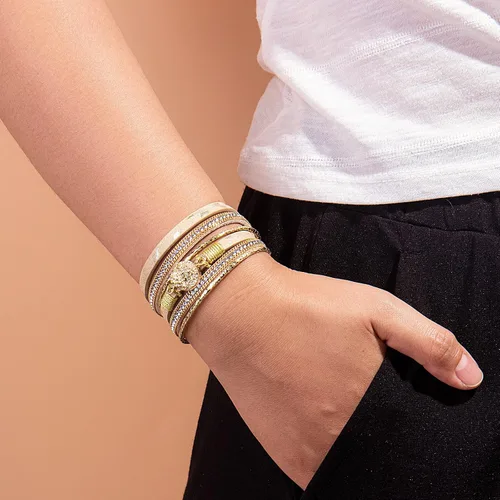 Vista 3 de Pulseras bohemias de cuero con cierre magnético para mujer, Cuero sintético
