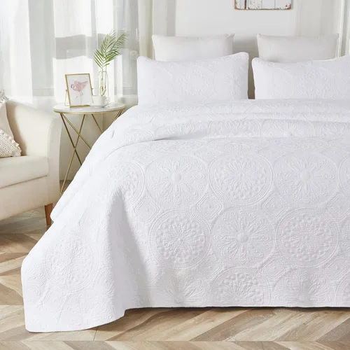 Vista 16 de Brandream juego de cama de lujo de 3 piezas, color blanco, de gran tamaño, juego de edredón, tamaño queen