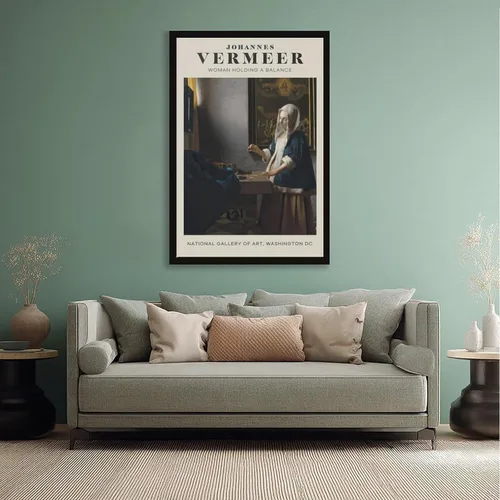 Vista 5 de SHIZL Johannnes Vermeer Woman Holding A Balance Mid Canvas Poster Wall Art Decor Print Picture Paintings for Living Room Bedroom Decoration Black
