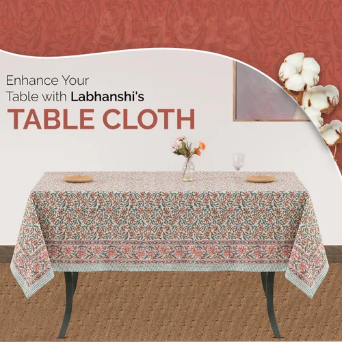 Vista 3 de Labhanshi Mantel redondo de 60 pulgadas con estampado de bloques de mano indio, de 60 pulgadas, 4 plazas y rectangular, 60 x 90 pulgadas