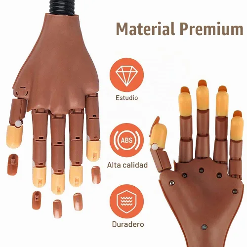 Vista 5 de Mano de práctica para uñas acrílicas, mano profesional de práctica de uñas para entrenamiento, mano de maniquí falsa ajustable con 100 puntas