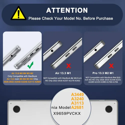 Vista 2 de MOSISO Funda para MacBook Air de 13 pulgadas M5 M4 M3 M2 2026-2022 A3449 A3240 A3113 A2681, precisión a juego con color portátil, kit 4 en 1