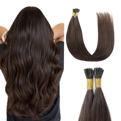 Vista 9 de Sunya - Extensiones de cabello humano con punta en I de 14 pulgadas, color negro azabache, extensiones de cabello humano con punta en I, extensiones
