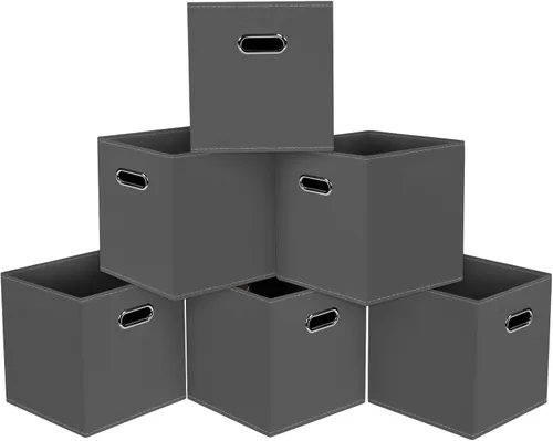 Vista 11 de Cubos de almacenamiento plegables negros, caja de almacenamiento de tela, cestas organizadoras con asas dobles para organizador del hogar (negro)