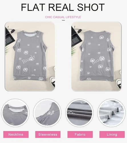 Vista 4 de Biucly - Camisetas sin mangas con cuello redondo para mujer blusa de punto informal y holgada