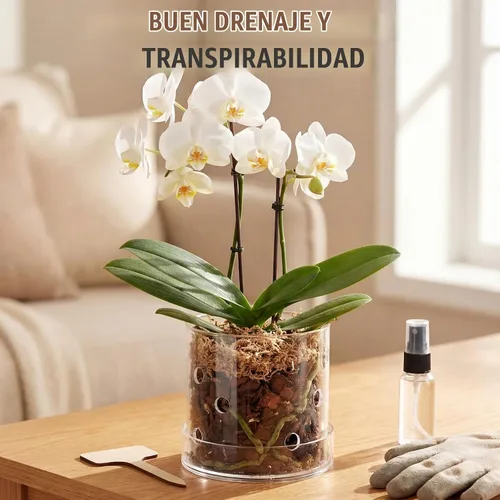 Vista 5 de Maceta de orquídea acrílica transparente de 5 pulgadas con agujeros