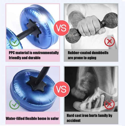 Vista 7 de Juego de 2 mancuernas portátiles ajustables rellenas de agua, juego de equipo de fitness ecológico para entrenamiento muscular de brazo