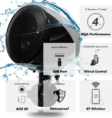 Vista 5 de GoHawk - Amplificador integrado todo en uno AN4 Gen.2 de 10 cm, de rango completo impermeable, Bluetooth, altavoces estéreo, sistema de amplificador