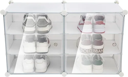 Vista 8 de DNYSYSJ Organizador de zapatos, 12 niveles apilables, 72 pares de gabinetes de zapatos, estante organizador de zapatos en torre, estante de pie