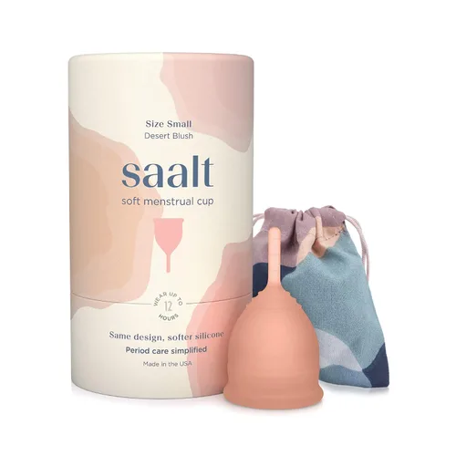 Vista 2 de Saalt Copa menstrual suave (rubor del desierto, S) y ropa interior de algodón 100% algodón (mediana), súper suave y flexible, mejor copa sensible