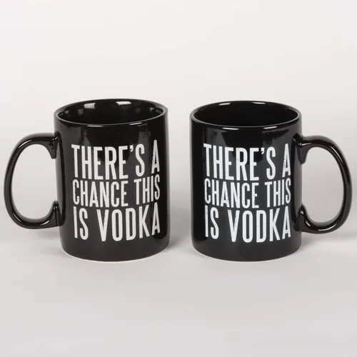 Vista 3 de Primitives by Kathy Taza de café de gres blanco y negro, 20 onzas, There's A Chance This is Vodka