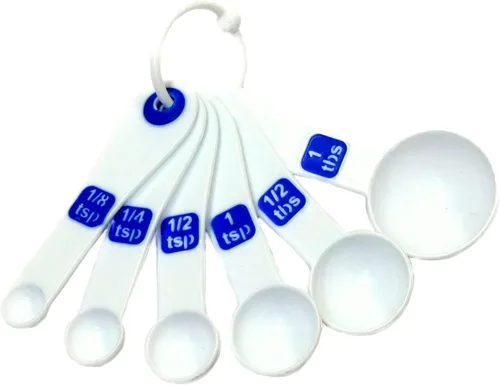 Vista 4 de Chef Craft Select Tazas medidoras de plástico, 1/4, 1/3, 1/2 y 1 taza, blanco y azul