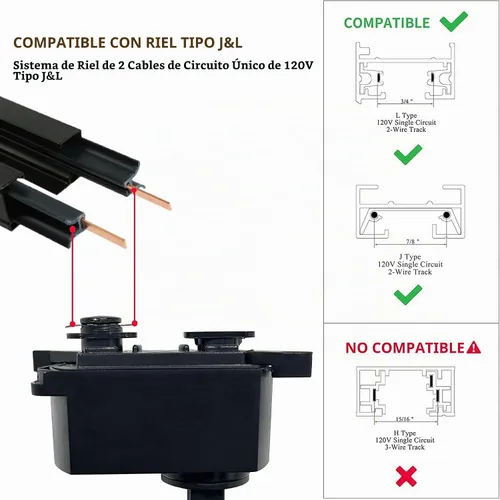 Vista 9 de J&L Tipo LED Kit de iluminación de riel regulable ajustable ángulo cabezas 3000K cálido