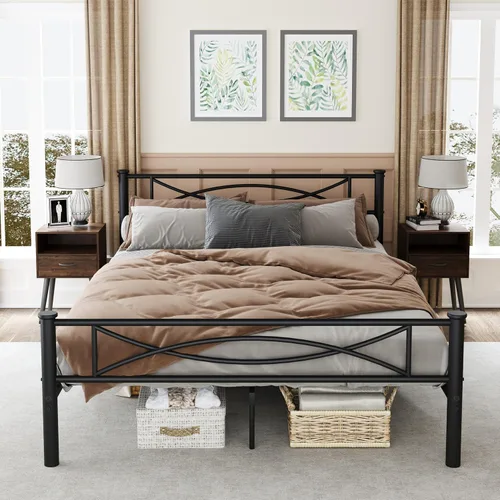 Vista 15 de erosoei Base de cama matrimonial completa de metal con espacio de almacenamiento, base de cama de acero de 74.8 pulgadas con almohadillas