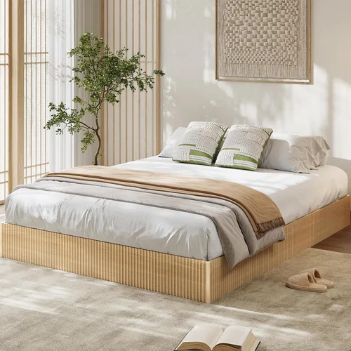 Vista 7 de Garvee Base de cama individual, plataforma de madera con diseño estriado, marco de cama de perfil bajo, base de cama minimalista sin ruido, fácil