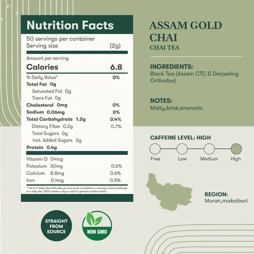 Vista 2 de Luxmi Estates Assam Gold Chai 100 gm Colección Signature India Té CTC Colección de té negro Antioxidantes Té Assam Valley Cardamomo