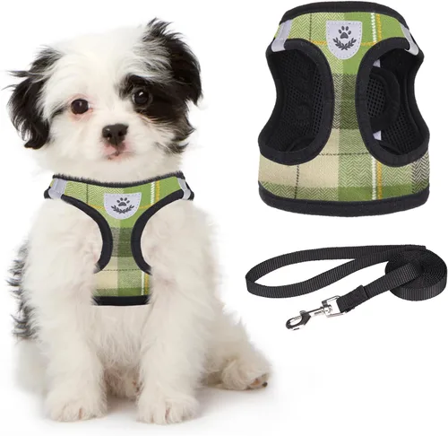 Vista 28 de Arnés de malla suave para cachorros – Juego de arnés y correa para perros pequeños, ajustable y cómodo chaleco reflectante acolchado para cachorros